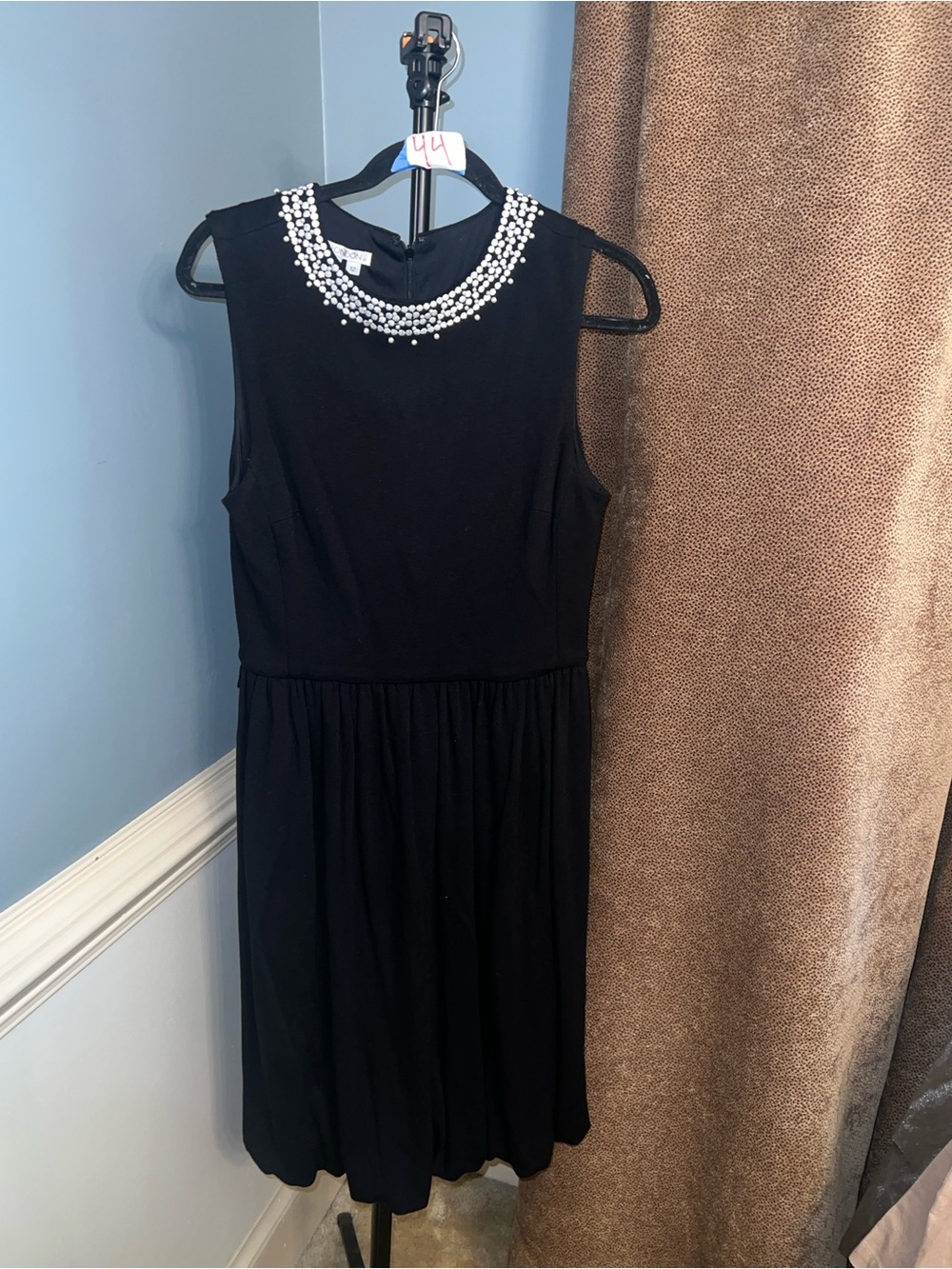 Maggy London Black Sleeveless Dress with Pearl Collar